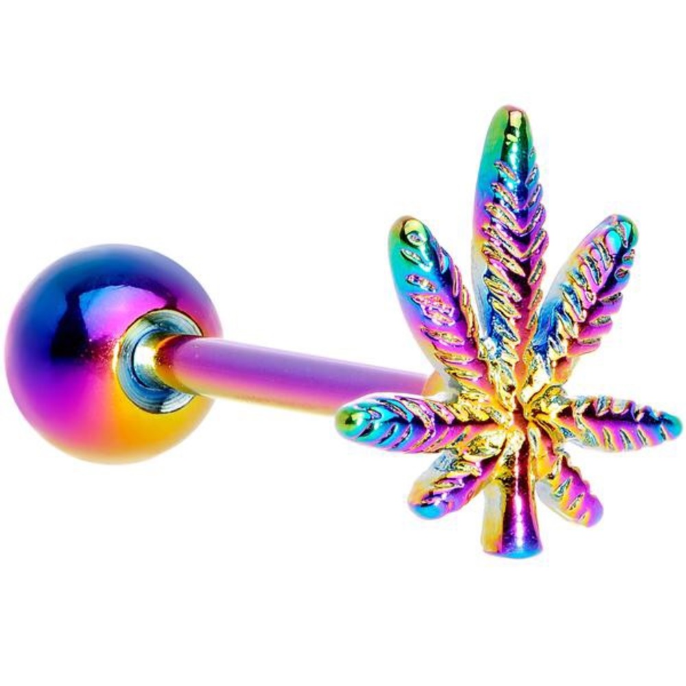 14G Titanium Tongue Barbell - Pot Leaf